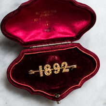 Load image into Gallery viewer, Victorian 18K Yellow Gold Seed Pearl 1892 Jubilee Brooch