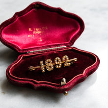 Load image into Gallery viewer, Victorian 18K Yellow Gold Seed Pearl 1892 Jubilee Brooch