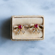 Load image into Gallery viewer, Vintage Diamond and Ruby Bow Stud Earrings