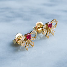 Load image into Gallery viewer, Vintage Diamond and Ruby Bow Stud Earrings
