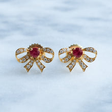 Load image into Gallery viewer, Vintage Diamond and Ruby Bow Stud Earrings