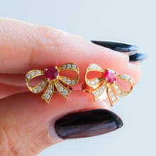 Load image into Gallery viewer, Vintage Diamond and Ruby Bow Stud Earrings
