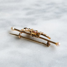 Load image into Gallery viewer, Victorian 15K Yellow Gold Pearl, Diamond and Ruby Insect Brooch