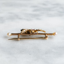 Load image into Gallery viewer, Victorian 15K Yellow Gold Pearl, Diamond and Ruby Insect Brooch