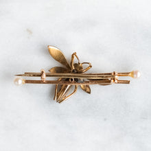 Load image into Gallery viewer, Victorian 15K Yellow Gold Pearl, Diamond and Ruby Insect Brooch