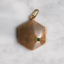 Load image into Gallery viewer, Antique 14K Yellow gold Engine Turned Emerald Locket