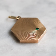 Load image into Gallery viewer, Antique 14K Yellow gold Engine Turned Emerald Locket