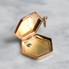 Load image into Gallery viewer, Antique 14K Yellow gold Engine Turned Emerald Locket