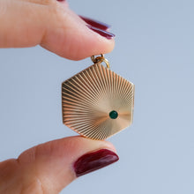 Load image into Gallery viewer, Antique 14K Yellow gold Engine Turned Emerald Locket