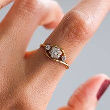 Load image into Gallery viewer, Antique 18K Yellow Gold and Platinum Floral Cluster Diamond Bypass Ring