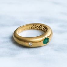 Load image into Gallery viewer, Vintage Flush Set Emerald and Diamond Ring
