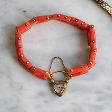 Load image into Gallery viewer, Antique Late Georgian/Early Victorian Coral Gate-Link Lover's Eye Padlock Bracelet