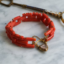 Load image into Gallery viewer, Antique Late Georgian/Early Victorian Coral Gate-Link Lover's Eye Padlock Bracelet