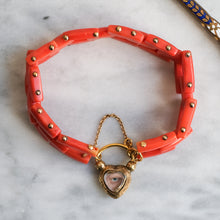 Load image into Gallery viewer, Antique Late Georgian/Early Victorian Coral Gate-Link Lover's Eye Padlock Bracelet