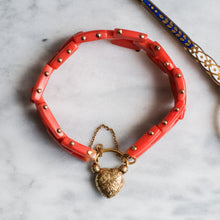 Load image into Gallery viewer, Antique Late Georgian/Early Victorian Coral Gate-Link Lover's Eye Padlock Bracelet