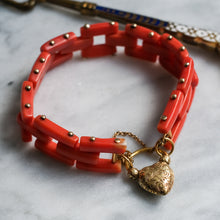 Load image into Gallery viewer, Antique Late Georgian/Early Victorian Coral Gate-Link Lover's Eye Padlock Bracelet