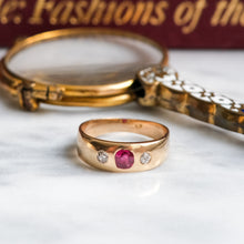 Load image into Gallery viewer, Antique Burmese Ruby and Diamond Flush Set Ring