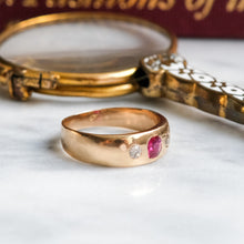 Load image into Gallery viewer, Antique Burmese Ruby and Diamond Flush Set Ring