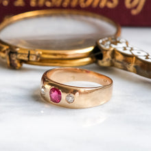 Load image into Gallery viewer, Antique Burmese Ruby and Diamond Flush Set Ring
