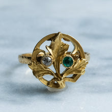 Load image into Gallery viewer, Antique Art Nouveau Emerald and Diamond Foliate Ring