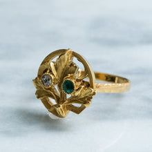Load image into Gallery viewer, Antique Art Nouveau Emerald and Diamond Foliate Ring