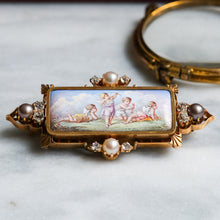 Load image into Gallery viewer, Antique Hand-painted Enamel, Pearl and Diamond Cherub Brooch