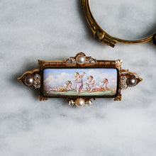 Load image into Gallery viewer, Antique Hand-painted Enamel, Pearl and Diamond Cherub Brooch