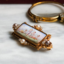 Load image into Gallery viewer, Antique Hand-painted Enamel, Pearl and Diamond Cherub Brooch