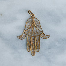 Load image into Gallery viewer, Vintage French Hamsa / Hand of Fatima Filigree Pendant