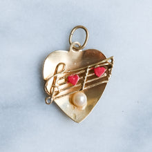 Load image into Gallery viewer, Vintage Musical Heart Charm Pendant with Pearl and Enamel