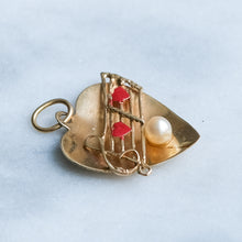 Load image into Gallery viewer, Vintage Musical Heart Charm Pendant with Pearl and Enamel