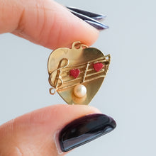 Load image into Gallery viewer, Vintage Musical Heart Charm Pendant with Pearl and Enamel