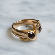 Load image into Gallery viewer, Vintage 9K Rose Gold Garnet Toi et Moi Snake Ring