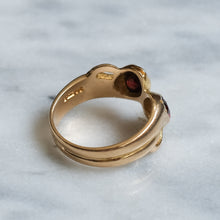 Load image into Gallery viewer, Vintage 9K Rose Gold Garnet Toi et Moi Snake Ring