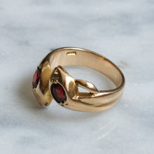 Load image into Gallery viewer, Vintage 9K Rose Gold Garnet Toi et Moi Snake Ring
