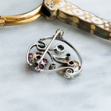 Load image into Gallery viewer, Antique Heart Shaped Floral Brooch with Diamonds, Pearls and Rubies