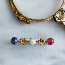 Load image into Gallery viewer, Antique Sapphire Pearl and Ruby Floral Bar Brooch