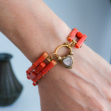Load image into Gallery viewer, Antique Late Georgian/Early Victorian Coral Gate-Link Lover's Eye Padlock Bracelet