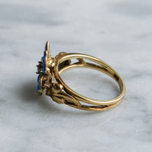 Load image into Gallery viewer, Art Nouveau 14K Yellow Gold Enamel Pansy with Diamond Ring