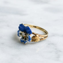 Load image into Gallery viewer, Art Nouveau 14K Yellow Gold Enamel Pansy with Diamond Ring