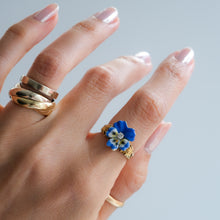 Load image into Gallery viewer, Art Nouveau 14K Yellow Gold Enamel Pansy with Diamond Ring