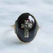 Load image into Gallery viewer, Antique Cabochon Garnet with Rose-Cut Diamonds in a Cross Design