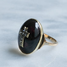 Load image into Gallery viewer, Antique Cabochon Garnet with Rose-Cut Diamonds in a Cross Design