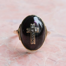 Load image into Gallery viewer, Antique Cabochon Garnet with Rose-Cut Diamonds in a Cross Design