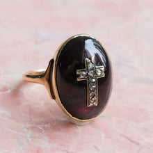 Load image into Gallery viewer, Antique Cabochon Garnet with Rose-Cut Diamonds in a Cross Design