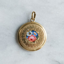 Load image into Gallery viewer, Antique Victorian Engine Turned Enamel Floral Locket