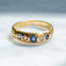 Load image into Gallery viewer, Antique Victorian Flush-Set Sapphire and Diamond Five Stone Ring