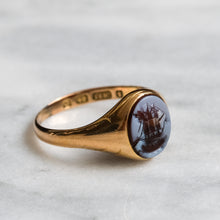 Load image into Gallery viewer, Victorian 15K Yellow Gold Carved Intaglio Agate Ship Signet Ring