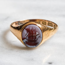 Load image into Gallery viewer, Victorian 15K Yellow Gold Carved Intaglio Agate Ship Signet Ring