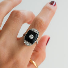 Load image into Gallery viewer, Antique Art Deco Onyx Plaque Diamond Ring